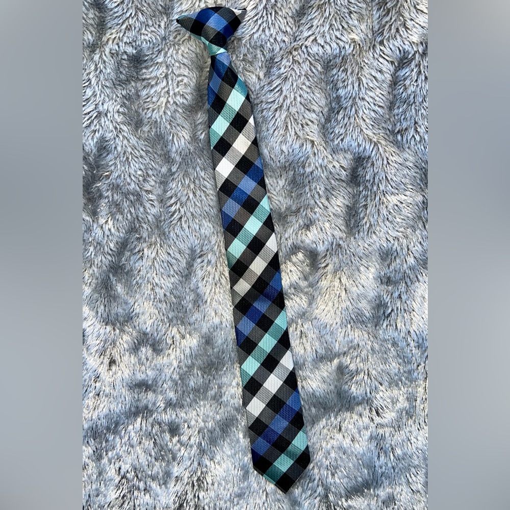 Kids Elegant Checkered Tie in Blue, Black, and Teal